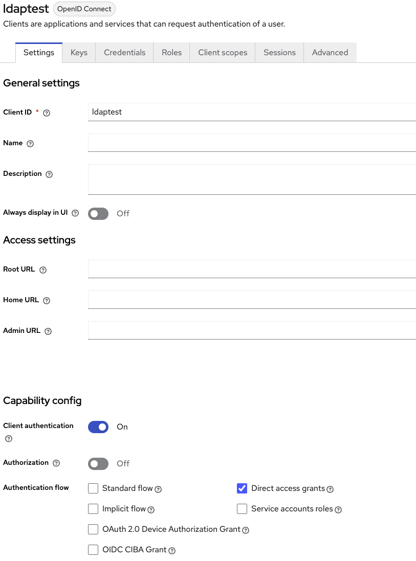 Direct acces grant configuration