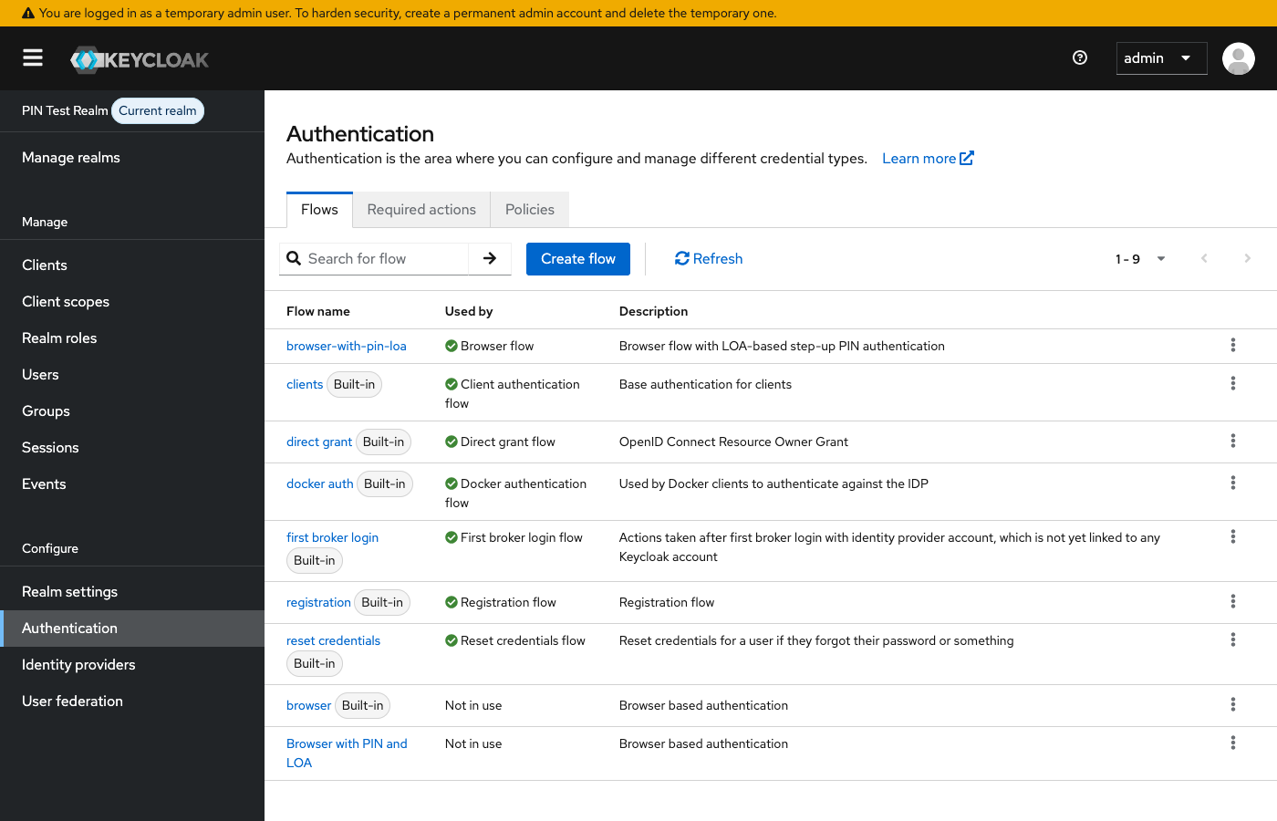Authentication flow list in admin console