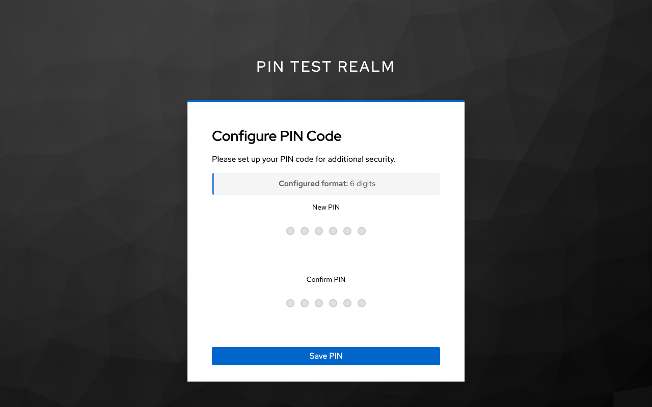Configure PIN page