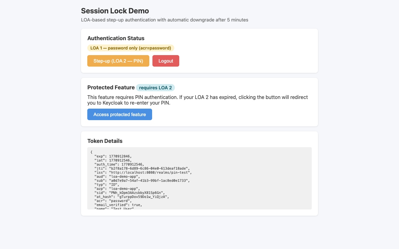 Demo app — LOA 1 with password only