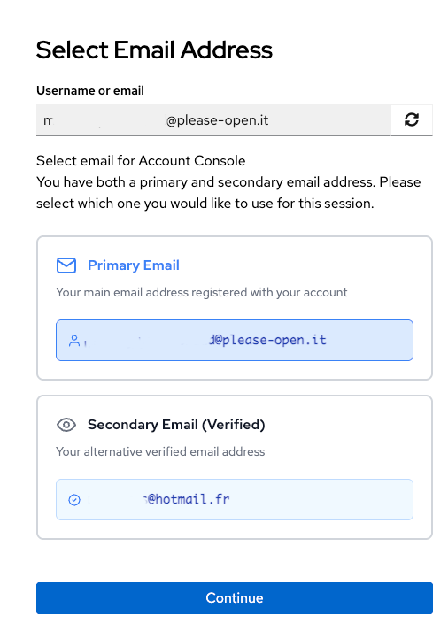Email selection during authentication